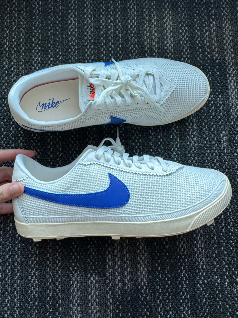 Nike White Sneakers with Royal Blue Swoosh